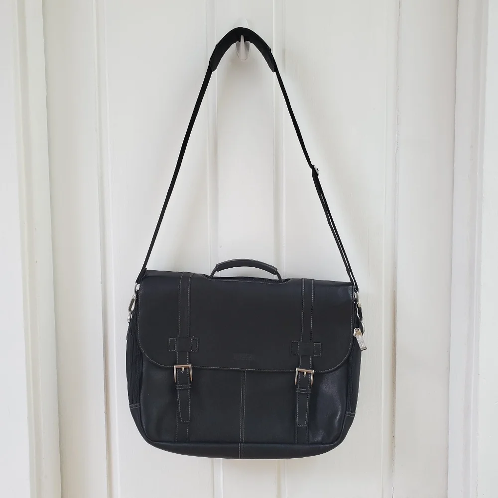 Like New Kenneth Cole Reaction Colombian Leather Flapover Laptop Bag - Brown